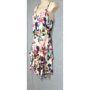 Parker Dress S Tiered Ruffle Asymmetrical Hem Bold Floral Sunny Escapades Chic